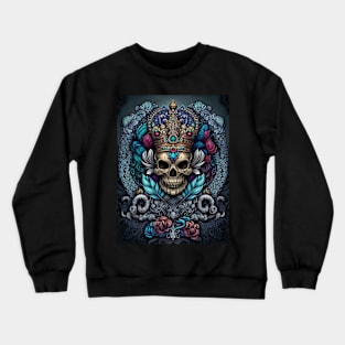 Regal Crowned Skull with Floral Majesty Crewneck Sweatshirt